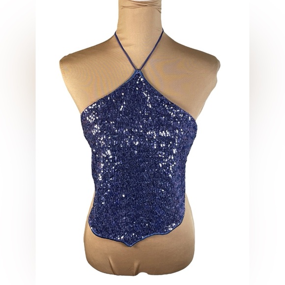 OSEREE Sequin-embellished Handkerchief‎ Top In Purple NWT Large (Top Only) - Picture 3 of 9